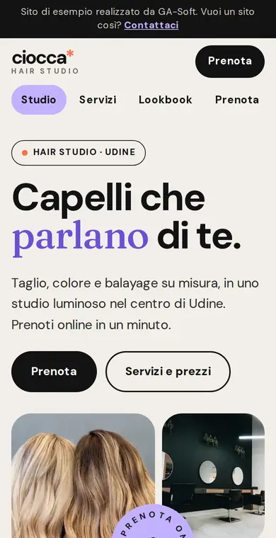Anteprima del sito di esempio per un parrucchiere