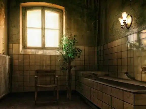 Prima: bagno vecchio con piastrelle scure